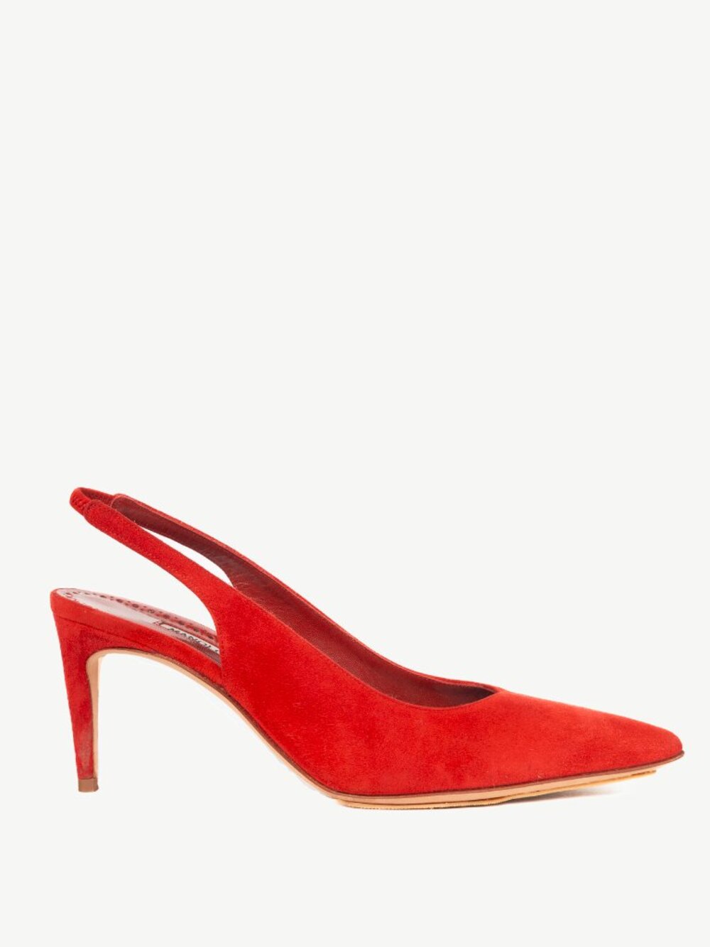 Manolo Blahnik Paledarc 70 Bright Red Suede Slingback Pointed-Toe Pumps